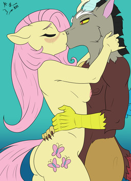 anthro blush breast_squish breasts brown_body brown_fur duo female fur hair horn interspecies kiss_on_lips kissing male male/female nipples nude nude_female nude_male pink_hair side_view squish waist_grab yellow_body yellow_fur yellow_sclera lonelywolfy friendship_is_magic hasbro my_little_pony mythology discord_(mlp) fluttershy_(mlp) dragon equid equine horse mammal mythological_creature mythological_scalie pony scalie 2025 hi_res