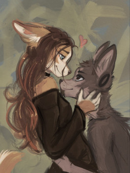 5_fingers anthro biped blush breasts brown_body brown_eyes brown_fur brown_hair brown_tail clothed clothed_anthro clothed_female clothing duo ear_piercing eye_contact female fingers fur gauged_ear hair heart_symbol inner_ear_fluff looking_at_another male nude nude_anthro nude_male piercing side_view simple_background smile tail topwear tuft yshanii cotton_(yshanii) tinygaypirate_(fursona) canid canine canis dingo domestic_dog mammal 2025 3:4 digital_drawing_(artwork) digital_media_(artwork) hi_res
