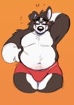 anthro belly big_belly black_body black_nose blush bulge clothing holding_belly male navel overweight overweight_male simple_background solo underwear white_body borkbawbaw baw_(borkbawbaw) border_collie canid canine canis collie domestic_dog herding_dog mammal pastoral_dog sheepdog 2024 absurd_res hi_res portrait three-quarter_portrait