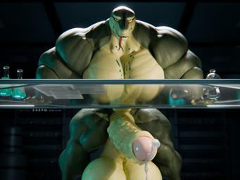 anthro ball_squish balls balls_expansion big_balls big_muscles big_penis bodily_fluids body_size_growth dark_room dripping drooling erection erlenmeyer_flask expansion foreskin forked_tongue front_view genital_expansion genital_fluids genitals glass_table green_body green_scales grin growth half-closed_eyes hands_on_table huge_balls huge_muscles huge_penis humanoid_genitalia humanoid_penis hyper hyper_balls hyper_genitalia hyper_muscles hyper_penis inside laboratory laboratory_equipment laboratory_glassware leaking_precum looking_pleasured male muscle_growth muscular muscular_male narrowed_eyes nude over_table paper penis penis_expansion precum precum_drip precum_on_ground precum_puddle precum_string saliva scales scientific_instrument size_transformation smile solo spread_legs spreading squish standing tongue transformation vein veiny_penis yellow_balls yellow_body yellow_penis yellow_scales snekkuu kahliss reptile scalie snake 2026 3d_(artwork) 4:3 digital_media_(artwork)