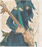 ambiguous_gender biped blue_hair guitar hair long_hair musical_instrument playing_guitar playing_music plucked_string_instrument slim_ambiguous slim_anthro solo string_instrument squawq canid canine canis domestic_dog mammal 2024