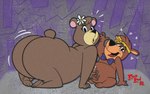 anthro big_butt bodily_fluids butt cum duo female genital_fluids handjob kneeling leaking_cum looking_at_viewer male male/female penile sex style_emulation surprised_expression wide_hips jodero third-party_edit hanna-barbera yogi_bear boo-boo_bear cindy_bear bear mammal hi_res