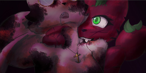 anthro bite blood bodily_fluids corpse cross drooling duo female female/female fish_tail fur green_eyes green_hair hair looking_pleasured neck_bite open_mouth red_body romantic romantic_ambiance saliva scar simple_background smile tail teeth alexleviafan tomato_(alexleviafan) felid mammal digital_media_(artwork)