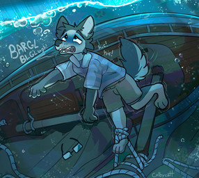 air_bubble ambiguous_gender anthro asphyxiation barefoot bottomwear bound clothed clothed_anthro clothing convulsions cyanosis death drowning eyewear feet fully_submerged glasses onomatopoeia open_mouth peril ship shirt shorts solo sound_effects t-shirt tail taking_in_water text topwear underwater vehicle water watercraft colbycat mutt_(wolfbyt) canid canine canis domestic_dog husky mammal nordic_sled_dog spitz 2025 digital_drawing_(artwork) digital_media_(artwork) english_description hi_res story story_in_description