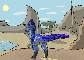 ambiguous_gender animal_genitalia biped bipedal_feral blue_body bodily_fluids cloaca countershading feathers feral genital_fluids genitals green_eyes horn looking_back outside peeing peeing_on_ground purple_body purple_feathers question_mark solo standing urine urine_on_ground urine_pool urine_stream fogspot capcom monster_hunter bird_wyvern dinosaur prehistoric_species reptile saurischian scalie seikret theropod aliasing digital_media_(artwork)