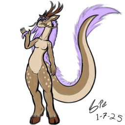 5_fingers anthro antlers barbel_(anatomy) big_tail breasts brown_antlers brown_body brown_claws brown_fur brown_hooves claws countershade_neck countershade_scales countershade_tail countershade_torso countershading eyelashes female female_anthro finger_claws fingers flesh_whiskers front_view fur genitals hair hooves horn humanoid_hands innie_vulva long_hair long_neck long_tail looking_at_viewer mane markings nipples non-mammal_breasts non-mammal_nipples nude pointy_ears prick_ears pupils purple_eyes purple_hair purple_mane purple_nipples scales simple_background slit_pupils small_breasts smile smiling_at_viewer snout solo spots spotted_body spotted_fur standing tail tail_mane tail_tuft tall tan_body tan_countershading tan_outer_labia tan_spots tan_vulva tapering_tail thick_tail thick_thighs tuft unguligrade ventral_scales vulva white_background spe mythology alina_(spe) deer dragon eastern_dragon hybrid kirin mammal mythological_creature mythological_scalie scalie 1:1 2025 absurd_res black_and_grey dated digital_drawing_(artwork) digital_media_(artwork) flat_colors hi_res monochrome procreate_(artwork) signature sketch