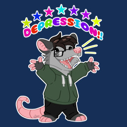 anthro bottomwear brown_hair chibi clothing exclamation_point eyewear fur glasses grey_body grey_fur grey_markings hair hoodie male markings pants paws raised_arms simple_background smile solo star sticker sweatpants text the_truth topwear transparent_background conditional_dnp zer0rebel4 discord_(app) telegram american_opossum mammal marsupial virginia_opossum 1:1 absurd_res alpha_channel english_text flat_colors hi_res meme trans_(lore) trans_man_(lore)