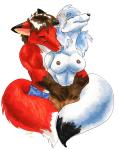 2001 anthro arctic_fox breasts brown_hair canid canine chakona_space clothed clothing duo eyes_closed female fox fur hair kris_fletcher licking male male/female mammal nipples red_body red_fox red_fur signature simple_background smile tongue tongue_out topless trina_snowfox true_fox unknown_artist unknown_artist_signature white_background white_body white_fur