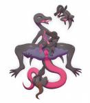 4_toes anthro anus erection feet female feral genitals group male nude paws penis pussy simple_background spread_legs spreading toes white_background silentsound nintendo pokemon generation_7_pokemon pokemon_(species) reptile salandit salazzle scalie hi_res