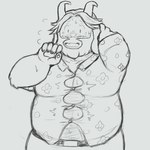 anthro beard belly big_belly blush bodily_fluids clothing facial_hair humanoid_hands male overweight overweight_male shirt simple_background solo sweat topwear smush-sin undertale_(series) asgore_dreemurr bovid bovine mammal 1:1 2022 hi_res sketch