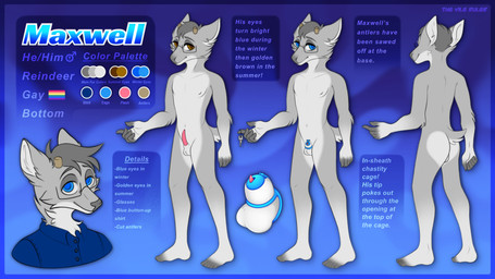 animal_genitalia anthro backsack balls blue_chastity_cage blue_eyes brown_eyes butt chastity_cage chastity_cage_only chastity_device chastity_device_only chastity_key color_swatch eyewear fur genitals glasses grey_body grey_fur in_sheath_chastity_cage lgbt_pride lock_symbol male multicolored_body multicolored_fur multiple_angles nipples nub_chastity_cage nude over_sheath_chastity_cage penis penis_tip pink_penis pride_colors rainbow_flag rainbow_pride_colors rainbow_pride_flag rainbow_symbol sawed-off_horns sheath sheath_chastity_cage six-stripe_rainbow_pride_colors solid_chastity_cage solo submissive submissive_anthro submissive_male text text_box wearing_chastity_cage wearing_chastity_device wearing_glasses thevileruler maxwell_(maxwellarctic) deer mammal new_world_deer reindeer 16:9 4k absurd_res bust_portrait english_text hi_res model_sheet portrait widescreen
