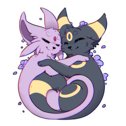 ambiguous_gender blue_flower closed_smile duo eyelashes eyes_closed feral flower fur grey_body grey_fur mouth_closed plant purple_body purple_fur side_view simple_background smile unsigned white_background yellow_body yellow_fur bloominglynx nintendo pokemon eeveelution espeon generation_2_pokemon pokemon_(species) umbreon 1:1 2022 hi_res