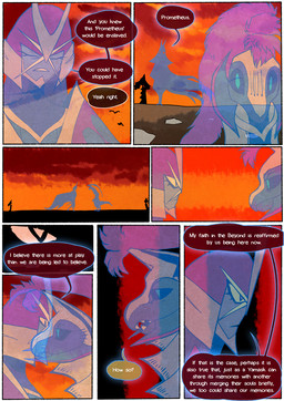 clothing dialogue duo female hair male open_mouth simple_background speech_bubble standing teeth text white_text grimart mythology nintendo pokemon princess_(grimart) prometheus_(grimart) generation_5_pokemon generation_9_pokemon ghost haxorus humanoid kingambit mythological_creature mythological_scalie pokemon_(species) scalie spirit comic digital_media_(artwork) english_text multiple_scenes