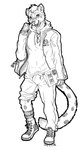 anthro bulge clothing detailed_bulge footwear fur male school_uniform simple_background smile socks solo student text underwear uniform wanroywolf roywolf_(wanroywolf) hyena mammal spotted_hyena absurd_res chinese_text hi_res monochrome pen_(artwork) traditional_media_(artwork)