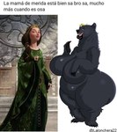 4_toes after_transformation anthro bear big_breasts big_butt black_body black_claws black_fur brave_(disney) breasts butt claws clothing crown disney dress feet female fur green_clothing green_dress headgear hi_res huge_breasts huge_butt huge_hips huge_thighs hyper hyper_butt lalonchera22 lips mammal meme pixar queen queen_elinor royalty screencap semi-anthro slightly_chubby solo standing text thick_lips thick_thighs toe_claws toes translation_check translation_request wide_hips