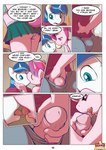 absurd_res ajin anthro anthrofied bottomwear bulge clothing comic dialogue duo english_text equid equine female french_kissing friendship_is_magic genitals hair hand_on_penis hasbro hi_res horn kiss_on_lips kissing male male/female mammal my_little_pony mythological_creature mythological_equine mythology panties penis pink_hair princess_cadance_(mlp) shining_armor_(mlp) skirt text underwear unicorn