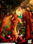 anthro duo eyes_closed forest fungus fur happy horn hug kontor mushroom open_mouth plant promotion shrub standing tree forestkates kateshi shika deer mammal 3:4 absurd_res comic hi_res