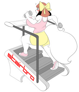 accessory anthro arm_tattoo big_breasts big_butt biped blush blush_stickers bottomwear bouncing_breasts bow_ribbon breasts brown_hair butt centered_hair_bow clothing exercise female fur hair hair_accessory hair_bow hair_ribbon huge_breasts huge_butt motion_lines pink_clothing pink_topwear ribbons shorts simple_background solo stairmaster tail tattoo thick_thighs topwear walking weightlifting white_background white_body white_fur wide_hips workout yellow_bottomwear yellow_clothing yellow_hair_bow yellow_shorts theycallhimcake holly_applebee canid canine canis domestic_dog mammal 2017 absurd_res digital_drawing_(artwork) digital_media_(artwork) english_description full-length_portrait hi_res portrait