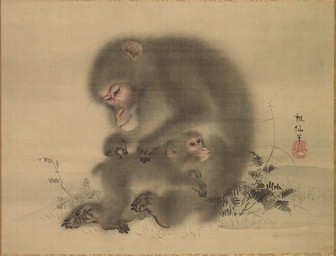 5_fingers 5_toes ambiguous_feral ambiguous_gender claws duo feet feral finger_claws fingers fur grass leaf on_lap personal_grooming plant plantigrade scratching short_tail simple_background sitting social_grooming tail text toe_claws toes mori_sosen public_domain haplorhine japanese_macaque macaque mammal monkey old_world_monkey primate 19th_century absurd_res ancient_art hi_res huge_filesize japanese_text painting_(artwork) superabsurd_res traditional_media_(artwork) traditional_painting_(artwork)