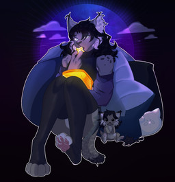 anthro blue_eyes cheek_tuft claw_slits clothing cosmic_background cute_fangs ear_tuft eating eating_food eroshiba_(artist) facial_tuft fangs feet female footwear fur grey_body grey_fur hair inner_ear_fluff legwear long_hair looking_at_viewer markings pawpads paws pillow pink_pawpads plushie relaxing short_tail solo spots spotted_body spotted_fur star starry_background tail teeth thigh_highs toeless_footwear tuft felis_the_lynx hi_res