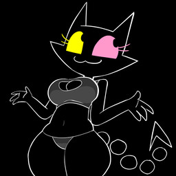 :3 anthro black_background cleavage_cutout clothing cutout female gesture heterochromia shrug simple_background solo swimwear thick_thighs bonesawbingus friend_(deltarune) 1:1 hi_res