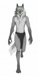 4_toes 5_toes anthro athletic athletic_anthro athletic_male biceps biped claws clothed clothing feet fur green_eyes looking_at_viewer malcolm_wolf male navel pecs shirtless_anthro shirtless_male solo tail toe_claws toes underwear underwear_only ashikau unknown_artist canid canine canis mammal maned_wolf wolf absurd_res character_name hi_res monochrome