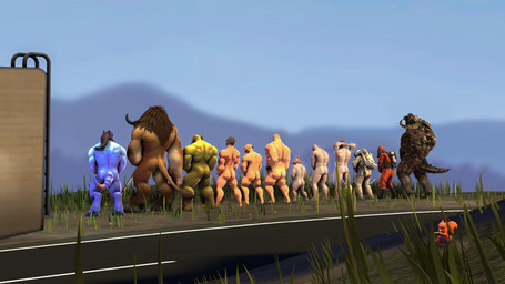 anthro beard bodily_fluids butt facial_hair genital_fluids group hands_behind_head hazmat_suit male nude peeing urine urine_stream sergeantdraenei blizzard_entertainment team_fortress_2 valve valve_corporation warcraft engineer_(team_fortress_2) heavy_(team_fortress_2) soldier_(team_fortress_2) bovid bovine draenei dwarf human humanoid mammal monster orc tauren 16:9 3d_(artwork) digital_media_(artwork) widescreen