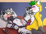 anthro bed blush bodily_fluids cum dominant duo feet foot_fetish foot_grab foot_lick foot_play foot_sniffing fur furniture genital_fluids imminent_anal imminent_sex licking lube male male/male popufur sniffing submissive tongue white_body white_fur yellow_body yellow_fur youtuber betaetadelota unknown_artist bad_dragon maverick_(betaetadelota) pineapple_fox