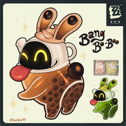 ;p ambiguous_gender anthro beverage black_border border bubble_tea candy chocolate cotton_tail dairy_products dessert food humor logo looking_at_viewer one_eye_closed pun rabbit_ears red_tongue solo sparkles text tongue tongue_out whipped_cream wink winking_at_viewer yellow_eyes toxicsoul77 mihoyo zenless_zone_zero bangboo lagomorph mammal 2024 artist_name colored digital_media_(artwork) digital_painting_(artwork) painting_(artwork)