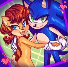 5_fingers anthro blue_eyes buckteeth butt canon_couple duo female fingers glistening glistening_body green_eyes hair hand_holding heart_symbol looking_at_viewer love male nude red_hair scut_tail short_tail striped_back tail teeth gummierat sega sonic_the_hedgehog_(series) sally_acorn sonic_the_hedgehog eulipotyphlan hedgehog mammal rodent sciurid tree_squirrel hi_res