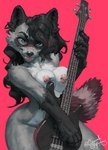 anthro bass_guitar breasts claws ear_piercing ear_ring female guitar hair long_hair musical_instrument nipple_piercing nipples piercing playing_music plucked_string_instrument raccoon_tail ring_piercing solo string_instrument ewademar coni_(coniraccoon) mammal procyonid raccoon absurd_res hi_res