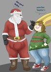 absurd_res bear christmas clothing dialogue duo facial_hair female hi_res holidays jab2004 lagomorph leporid male male/female mammal overweight overweight_male polar_bear rabbit santa_claus simple_background slightly_chubby slightly_chubby_female slightly_chubby_male spring_mersuchi text ursine wide_hips