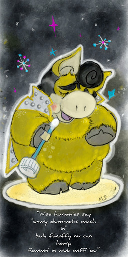 baby_talk black_eyebrows black_hair blush bottle_cap cloak clothing cosplay cotton_swab eyebrows eyelashes eyes_closed feral fur grey_hooves hair holding_object hooves lyrics male male_feral on_hind_legs open_mouth overweight overweight_feral overweight_male singing solo tape text white_cloak white_clothing white_text yellow_body yellow_fur mossyfluff fluffy_pony elvis_presley fluffy_pony_(species) mammal 2023 artist_name english_text full-length_portrait hi_res mixed_media portrait