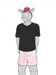 3:4 anthro black_clothing black_shirt black_topwear boxers_(clothing) clothing common_hippopotamus fuze hi_res hippopotamid larry_(texnatsu) male mammal pattern_clothing pattern_underwear shirt simple_background solo striped_clothing striped_underwear stripes t-shirt texnatsu topwear underwear white_background