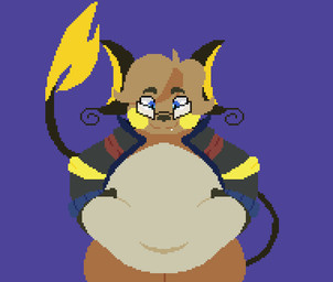anthro belly belly_focus belly_jiggle belly_squish biped blue_background blue_eyes bodily_fluids bottomless brown_body brown_hair cheek_spots clothed clothing coat coat_only countershade_torso countershading cute_fangs eyewear fangs glasses gloves hair handwear happy holding_belly jiggling lifting_belly long_tail looking_at_own_belly male multicolored_body navel nervous obese obese_anthro obese_male one_fang open_clothing open_coat open_topwear overweight overweight_anthro overweight_male purple_background rectangular_glasses simple_background smile solo squish standing sweat sweatdrop tail tan_body teeth thick_thighs topwear topwear_only two_tone_body wearing_glasses weight_conscious wide_hips ribbonfurl nintendo pokemon generation_1_pokemon pokemon_(species) raichu 2019 animated digital_media_(artwork) loop pixel_(artwork) pixel_animation portrait three-quarter_portrait