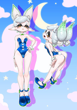 breasts bunny_costume camel_toe cleavage clothed clothing costume female footwear front_view hand_on_hip high_heels humanoid_pointy_ears leotard multiple_poses not_furry open_mouth open_smile pointy_ears pose pseudo_hair rear_view shoes simple_background smile solo tentacle_hair tentacles koharuno2 nintendo splatoon marie_(splatoon) aquatic cephalopod humanoid inkling mollusk hi_res