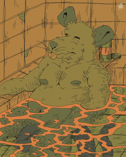 anthro balls bathing belly detailed_background eyes_closed flaccid foreskin genitals humanoid_genitalia humanoid_penis male moobs navel nipples penis sitting slightly_chubby solo unretracted_foreskin edtrash mammal murid murine rat rodent 2023 4:5 absurd_res hi_res