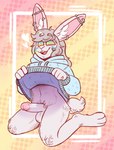 bottomless clothed clothing clothing_lift erection hair long_hair male multiple_piercings piercing raised_clothing raised_sweater raised_topwear sweater sweater_lift sweater_only topwear topwear_only crownedvictory 2025 absurd_res hi_res