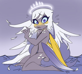 6_wings back_scar bed blue_eyes blue_sclera blush blush_lines colored_nails covering covering_self embarrassed embarrassing_nudity eyebrow_through_hair eyebrows eyelashes feathered_wings feathers female female_humanoid freckled_face freckled_hips freckled_legs freckled_shoulders freckled_thighs freckles furniture gradient_background grey_body hair halo kneeling kneeling_on_bed long_eyelashes loose_feather medium_hair multi_wing nails no_shading not_furry nude nude_female nude_humanoid on_bed prosthetic_wing purple_body purple_eyes purple_feathers purple_wings scar simple_background slim_female slim_humanoid solo spread_wings thick_eyelashes translucent translucent_hair white_body white_feathers white_hair white_nails white_wings wings yellow_blush yellow_body yellow_feathers yellow_scar yellow_wings scarlet-hex hazbin_hotel hellaverse emily_(hazbin_hotel) angel angel_humanoid humanoid winged_humanoid 2025 digital_drawing_(artwork) digital_media_(artwork) english_description flat_colors full-length_portrait hi_res portrait