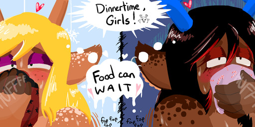 anthro antlers black_hair blonde_hair blush boxers_(clothing) breath chest_tuft clothing dialogue duo fap_(sound_effect) female female/female freckles hair heart_symbol highlights_(coloring) horn markings masturbation mutual_sniffing panties piercing sniffing sniffing_clothes split_screen spots spotted_markings text thought_bubble tuft underwear underwear_sniffing playdoe deltarune undertale_(series) dess_holiday noelle_holiday deer mammal new_world_deer reindeer english_text hi_res incest_(lore) sibling_(lore) sister_(lore) sisters_(lore)