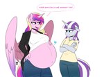 anthro anthrofied belly big_belly blue_eyes clothing crossed_arms female fur heart_symbol horn pink_body pink_fur pregnant pregnant_anthro pregnant_female purple_eyes thick_thighs white_body white_fur wide_hipped_female wide_hips wings redxbacon friendship_is_magic hasbro my_little_pony mythology princess_cadance_(mlp) twilight_velvet_(mlp) equid equine mammal mythological_creature mythological_equine unicorn winged_unicorn hi_res