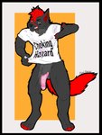 anthro balls black_body black_border border clothed clothing fur genitals grey_body looking_at_viewer male penis red_body red_fur simple_background solo feral.tigress fury_(furythewolf) furythewolf canid canine canis mammal wolf 2023 3:4 digital_media_(artwork) hi_res