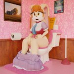 1:1 3d_(artwork) anthro bathroom bathroom-art_(artist) book bottomwear bottomwear_down breasts clothed clothing digital_media_(artwork) feces female female_anthro fur furniture hair hi_res lagomorph leporid mammal mature_anthro mature_female nude open_mouth painting pants pants_down partially_clothed plunger rabbit scatplay sega skirt_down solo sonic_the_hedgehog_(series) toilet toilet_paper vanilla_the_rabbit