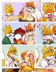 2023 age_difference aged_up anthro big_breasts blush bouquet breasts canid canine cleavage clothed clothing duo female flower flower_bouquet fox french_kissing gift heart_symbol hi_res huge_breasts kiss_mark kiss_on_lips kissing kissing_cheek lagomorph leporid male male/female mammal mature_female michiyoshi miles_prower older_female plant rabbit romantic romantic_couple sega sonic_the_hedgehog_(series) time_skip vanilla_the_rabbit younger_male