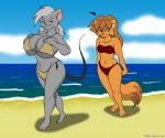 beach big_breasts bikini breasts clothed clothing cloud duo female huge_breasts seaside sky swimwear two-piece_swimsuit chrisandcompany neve_vecat tiffany_carrell domestic_cat felid feline felis mammal mouse murid murine rodent