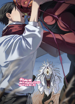 ambiguous_gender big_eyes bottomwear clothed clothed_male clothing cuckquean dark_hair day female field group hand_on_neck kissing larger_ambiguous light-skinned_male male male/female monster_on_human multi_eye open_mouth pupil pupils red_pupils rice_field shocked size_difference topwear trio white_clothing kubyhq asian_mythology east_asian_mythology japanese_mythology jujutsu_kaisen mythology the_scream kurourushi yuta_okkotsu arthropod blattodean cockroach demon human insect mammal monster onryo yokai hi_res signature