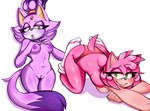 anthro breasts clothed clothing duo female genitals looking_at_viewer nipples nude panties pussy topless underwear mayghely sega sonic_the_hedgehog_(series) amy_rose blaze_the_cat domestic_cat eulipotyphlan felid feline felis hedgehog mammal