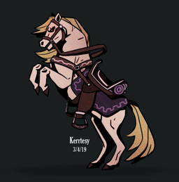 ambiguous_feral ambiguous_gender bent_legs black_background black_sclera blonde_mane bridle brown_hooves feral fur furrowed_eyebrows hooves long_mane long_tail mane no_eyebrows on_hind_legs open_mouth quadruped red_eyes reins saddle side_view simple_background solo style_emulation tail text toony unguligrade white_body white_fur yellow_tail lunareel darkest_dungeon fan_character the_lost_cavalry equid equine horse mammal 2019 artist_name colored dated digital_drawing_(artwork) digital_media_(artwork) english_description full-length_portrait portrait shaded