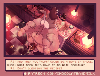 after_orgasm anal anal_penetration anthro anthro_on_anthro anthro_penetrated anthro_penetrating anthro_penetrating_anthro belly big_belly bodily_fluids butt cum cum_on_belly cum_on_body cum_on_ground cum_on_own_belly cum_on_self duo erection food fur genital_fluids genitals grey_body grey_fur humanoid_genitalia humanoid_penis inside kitchen larger_penetrated male male/male male_penetrated male_penetrating male_penetrating_male moobs nude obese obese_anthro obese_male open_mouth overweight overweight_anthro overweight_male penetration penile penile_penetration penis penis_in_ass red_tongue sex size_difference text tongue tongue_out upside_down white_body white_fur chocolateandmilk bear felid mammal english_text hi_res