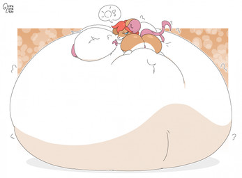 anthro belly belly_expansion belly_squish big_belly big_breasts big_butt breasts butt expansion female fur genitals hair huge_belly huge_breasts huge_butt hyper hyper_belly hyper_breasts lying_on_self mouse_tail nipples orange_body orange_fur orange_hair ova_inflation pink_hair presenting presenting_hindquarters simple_background solo squish vulva white_body white_fur guzzlord420 cali_(butthutt) mammal mouse murid murine rodent 2024 hi_res